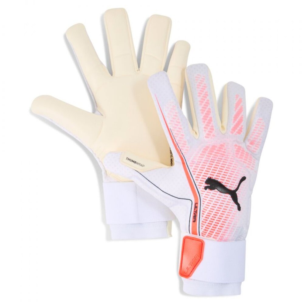 PUMA Football Soccer Ultra Ultimate Hybrid GoalKeeper Gloves White Red Black 7 8